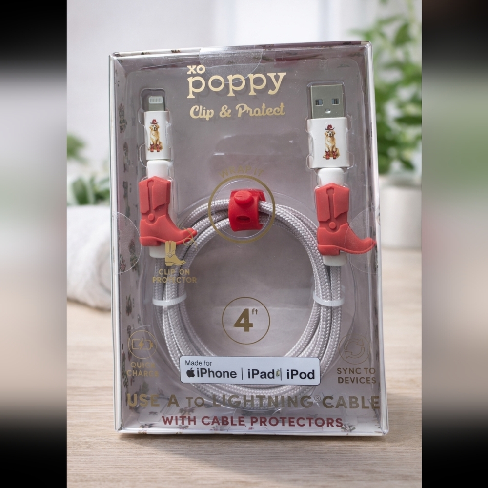 XO Poppy USB - A Lightning Cable with Red Boot Protectors